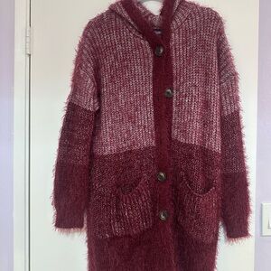 POL Cozy Burgundy Button-Up Women's Sweater